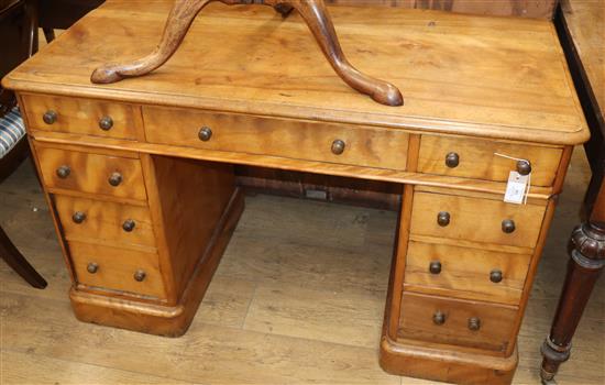 A Victorian satin-birch pedestal desk W.120cm